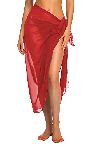 Ekouaer Sarong für Damen Strand Pareo Wickelröcke Lang Strandkleid Sexy Bikini Vertuschen Sommer Strandtuch Leicht TapisserieWickeltuch, Rot von Ekouaer