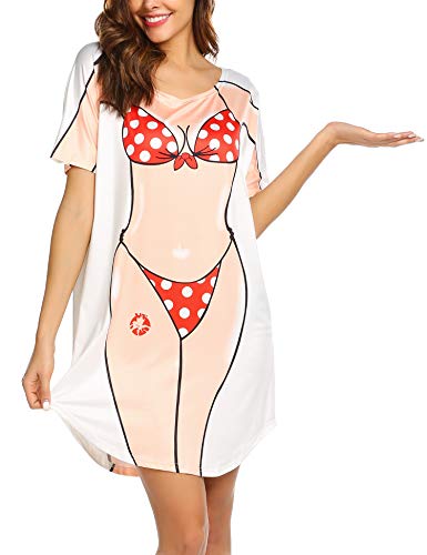 Ekouaer Damen Strandkleid Sexy Bikini Cover Up Kurzarm T-Shirt Bikini Shirt Aufdruck Sommer Kurz Shirts Tops Fun, Rot, L von Ekouaer