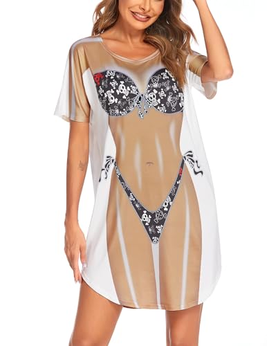Ekouaer Pareos & Strandkleider für Damen Kurzarm Beachwear T-Shirt mit Bikini Aufdruck Sommer Frauen Beachkleider Kurz, Schädel, XXL Ekouaer Pareos & Strandkleider für Damen Kurzarm Beachwear T-Shirt mit Bikini Aufdruck Sommer Frauen Beachkleider Kurz, Schädel, XXL von Ekouaer