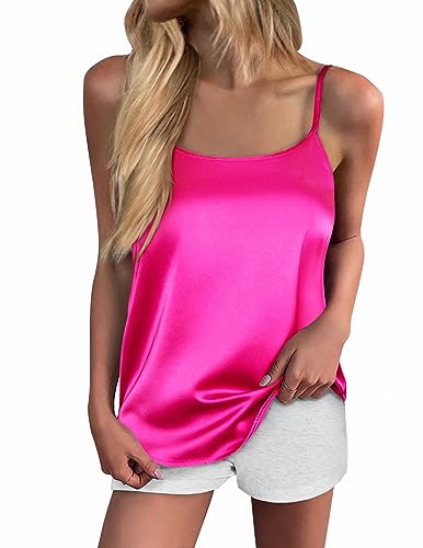 Ekouaer Damen-Tanktop, Seide, Spaghettiträger, Satin, Camiso-Top, Basic, Rundhalsausschnitt, Y-Rücken, seidiges Camis, S-XXL, Rose, XX-Large von Ekouaer