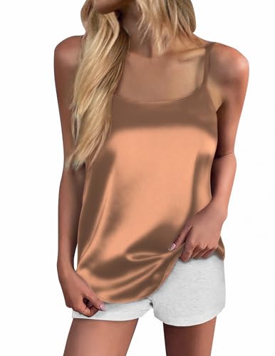Ekouaer Seiden-Mieder für Damen, Spaghettiträger-Tanktop, Satin-Cami-Top, Rundhalsausschnitt, seidiges Camis-Hemd, Basic-Shirts, Größe XXL, Khaki, Klein Ekouaer Seiden-Mieder für Damen, Spaghettiträger-Tanktop, Satin-Cami-Top, Rundhalsausschnitt, seidiges Camis-Hemd, Basic-Shirts, Größe XXL, Khaki, Klein von Ekouaer