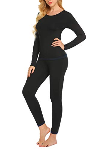 Ekouaer Damen Thermounterwäsche Set Innenfleece Thermo Funktionsunterwäsche Winter Slim Fit Warm Skiunterwäsche Schwarz XL von Ekouaer