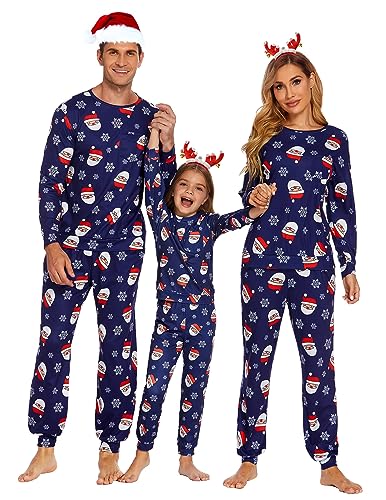 Ekouaer Familie Weihnachten Pyjamas Set, Weihnachten Familien-Schlafanzug für Familie, Bedruckte Nachtwäsche Outfits Winter, Herren-Blau, XL von Ekouaer