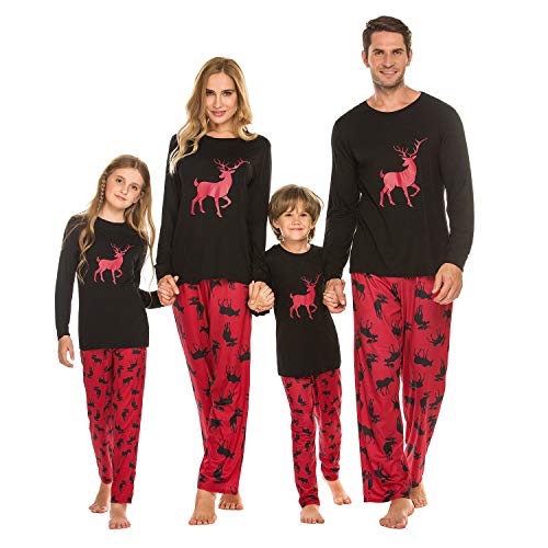 Ekouaer Weihnachts Pyjama Familie Set Familien Schlafanzug Weihnachten für Erwachsene Kinder Weihnachten Nachtwäsche Xmas Pyjama Christmas Pyjama Schwarz 140 von Ekouaer