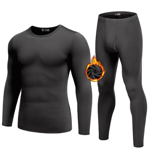 Ekouaer Herren Funktionsunterwäsche Winter Langarm und Lange Hose Atmungsaktiv Thermo Unterwäsche Warm Thermowäsche Unterhemd + Unterhose Leicht, Dunkelgrau, M von Ekouaer