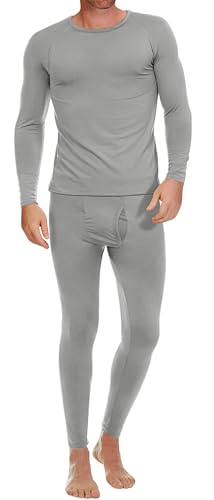 Ekouaer Herren Funktionsunterwäsche Winter Langarm und Lange Hose Atmungsaktiv Thermo Unterwäsche Warm Thermowäsche Unterhemd + Unterhose Leicht, Grau, M von Ekouaer