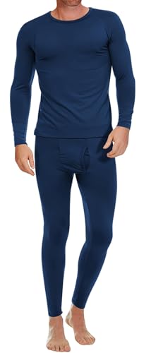 Ekouaer Herren Funktionsunterwäsche Winter Langarm und Lange Hose Atmungsaktiv Thermo Unterwäsche Warm Thermowäsche Unterhemd + Unterhose Leicht, Navyblau, M von Ekouaer