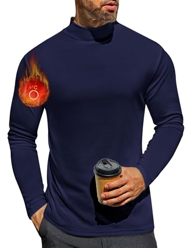 Ekouaer Herren Langarmshirt mit Innenfleece Thermo Unterhemd warm Basic T Shirt blau lila L von Ekouaer
