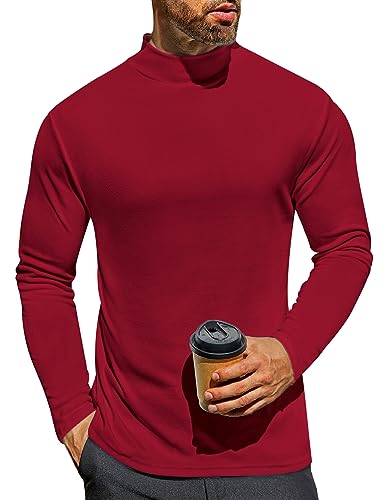 Ekouaer Herren Langarmshirt mit Innenfleece Thermo Unterhemd warm Basic T Shirt rot L von Ekouaer