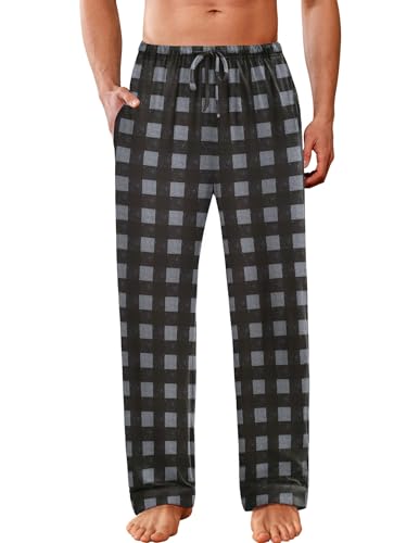 Ekouaer Herren Lange Schlafanzughose Einfarbige Pyjamahose Schlafhose Haushose Freizeithose Yogahose mit Taschen,Grau,L von Ekouaer