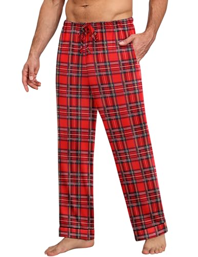 Ekouaer Herren Lange Schlafanzughose Einfarbige Pyjamahose Schlafhose Haushose Freizeithose Yogahose mit Taschen,Rot,XXL von Ekouaer