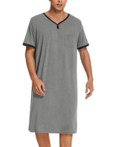 Ekouaer Herren Nightnachtwäsche Comfy Big Größen Short Sleeve Henley-Schlaf-Hemd X-Large A-grau von Ekouaer