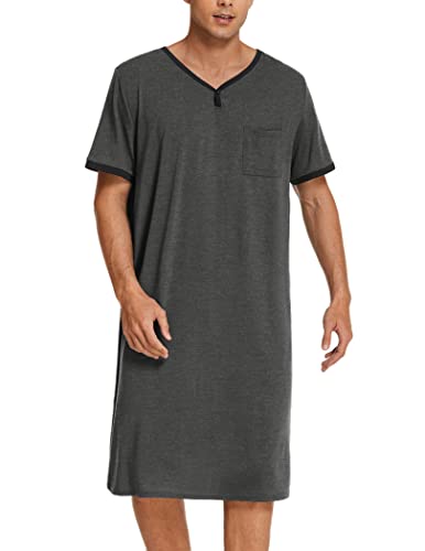 Ekouaer Herren Nightnachtwäsche Comfy Big Größen Short Sleeve Henley-Schlaf-Hemd XXX-Large A-Dunkelgrau von Ekouaer