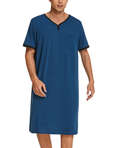 Ekouaer Herren Nightnachtwäsche Comfy Big Größen Short Sleeve Henley-Schlaf-Hemd XXX-Large Ein blaues von Ekouaer