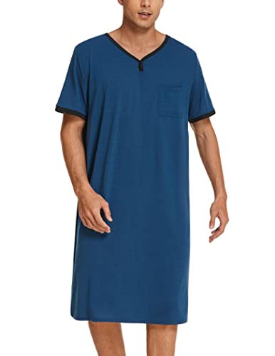 Ekouaer Herren Nightnachtwäsche Comfy Big Größen Short Sleeve Henley-Schlaf-Hemd groß Ein blaues von Ekouaer