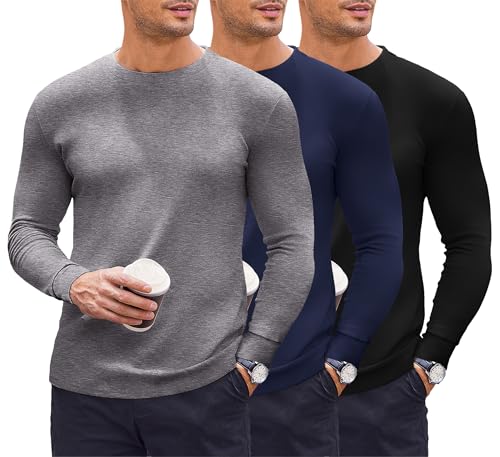 Ekouaer Herren Rollkragenpullover Thermounterhemd 3 Pcs Thermounterwäsche langärmliges Thermo-Shirt Funktionsunterwäsche Oberteil von Ekouaer