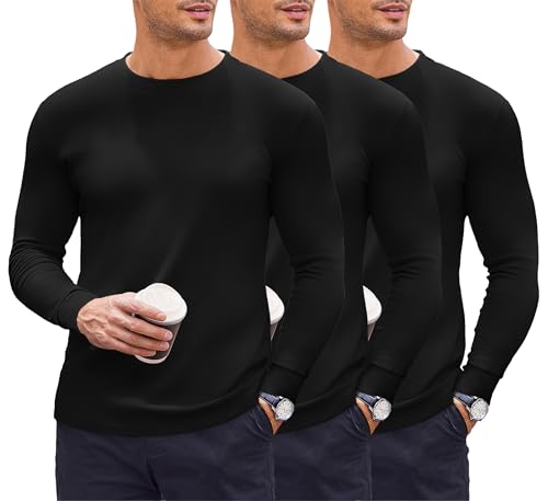 Ekouaer Herren Rollkragenpullover Thermounterhemd 3 Pcs Thermounterwäsche langärmliges Thermo-Shirt Funktionsunterwäsche Oberteil von Ekouaer
