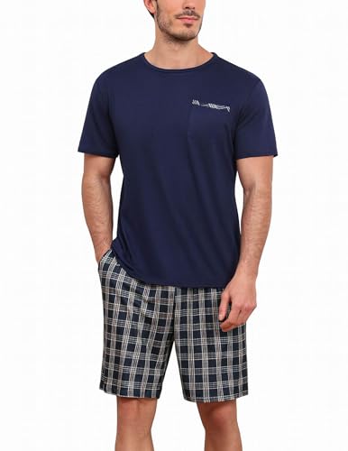 Ekouaer Schlafanzug Herren kurz Sommer Pyjama Set Kurzarm T-Shirt und Shorty Schlafanzughose von Ekouaer