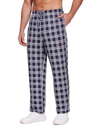 Ekouaer Schlafanzughose Herren Lang Leichte Sommerhose Herren Loungewear Pyjama Hose mit Taschen Long Relaxhose Blau Weiß L von Ekouaer