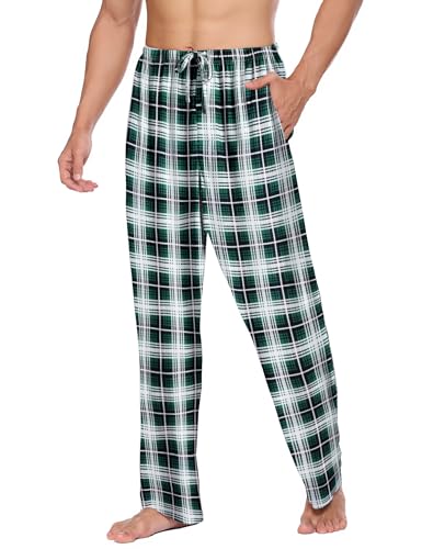 Ekouaer Pyjama Herren Cozy Atmungsaktive Schlafhose Herren Lang Karierte Pyjama Hosen Herren mit Elastischer Bund und Kordelzug Grün Weiß L von Ekouaer