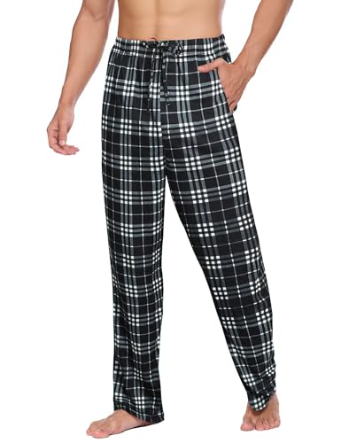 Ekouaer Pyjama Herren Weich Schlafhose Sommerhose Herren Kurz Loungewear mit Taschen Long Relaxhose Freizeithose Schwarz Weiß XL von Ekouaer