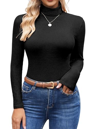 Ekouaer Rollkragenpullover Damen Unterhemd Strickpullover Unterziehshirt Rollkragenshirt Langarm Langarmshirt Warm Slim Fit Oberteil Winter Hoher Kragen, Schwarz, S von Ekouaer