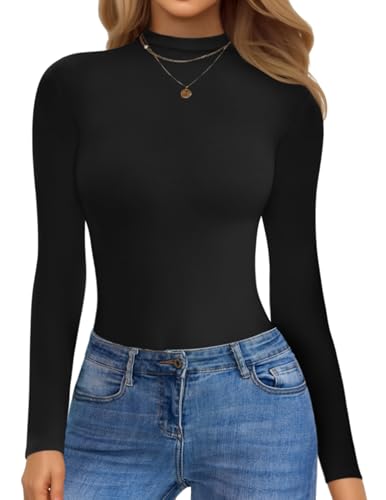 Ekouaer High Neck Top Damen Unterhemd Rollkragenshirt Langarm Langarmshirt Warm Slim Fit Oberteil Winter, Schwarz, M von Ekouaer