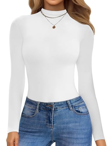 Ekouaer High Neck Top Damen Unterhemd Rollkragenshirt Langarm Langarmshirt Warm Slim Fit Oberteil Winter, Weiß, S von Ekouaer
