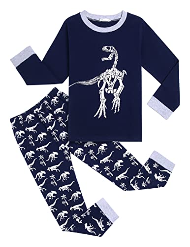 Ekouaer Jungen Schlafanzug Baumwolle Lang Zweiteilig Pyjama Kinder Schlafanzüge Set Herbst Winter Halloween Weihnachten Nachtwäsche Blau 92/98/104 von Ekouaer