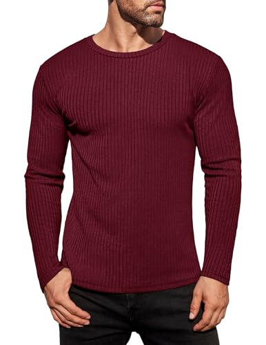 Ekouaer Pullover für Herren Warm Thermo Langarmshirt Winter Unterhemd Jumpers Dunkelrot XXL von Ekouaer