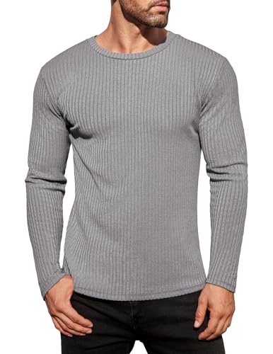 Ekouaer Pullover für Herren Warm Thermo Langarmshirt Winter Unterhemd Jumpers Hell Grau XXL von Ekouaer
