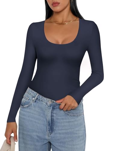 Ekouaer Langarmshirt für Damen Warme Unterhemden Damen Winter Tops Slim Fit Langarmshirt Basic Top 1er Navy Blau XS von Ekouaer