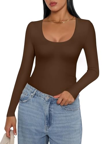 Ekouaer Langarmshirt für Damen Warme Unterhemden Damen Winter Tops Slim Fit Langarmshirt Basic Top 1er Pack Braun XS von Ekouaer