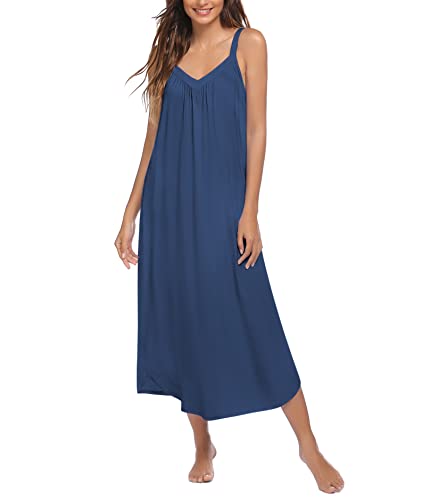 Ekouaer Langes Nachthemd, sexy, volle Slips, Nachtwäsche, Sommer, ärmellos, Nachthemd, lockeres Unterhemd, Lounge-Kleider für Damen, S-3XL, Marineblau, XX-Large von Ekouaer