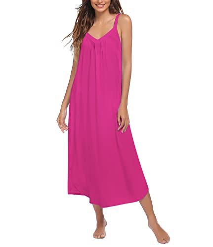 Ekouaer Langes Nachthemd, sexy, volle Slips, Nachtwäsche, Sommer, ärmellos, Nachthemd, lockeres Unterhemd, Lounge-Kleider für Damen, S-3XL, Rosenrot, XX-Large von Ekouaer