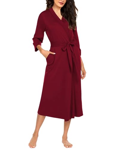 Ekouaer Morgenmantel Damen Lang Hochzeit Pyjama Casual Bequem Nachtwäsche Rot M von Ekouaer