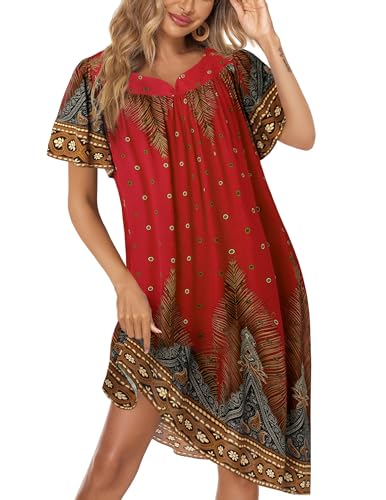 Ekouaer Nachthemd Damen Kurzarm Bohemian Kleid Vintage Strandkleid Sommer Weiche Schlafhemd mit Taschen von Ekouaer