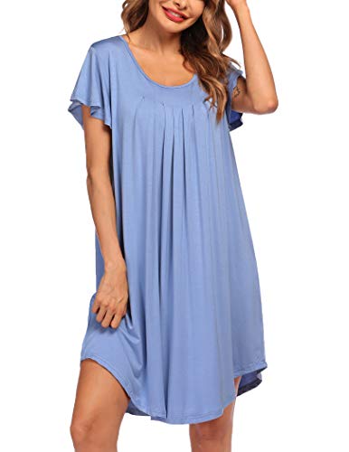 Ekouaer Nachthemd Damen große größen Sleepshirt Kurzarm Nachtwäsche Kurz Nachtwäsche Locker Nightie, Hellblau, M von Ekouaer