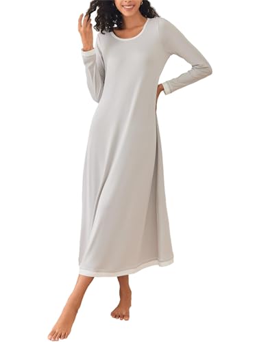 Ekouaer Nachthemd Damen Lang Nachtkleid Morgenmantel Stillnachthemd Sleepwear Nachthemd Modal Damen Lang Grau S von Ekouaer