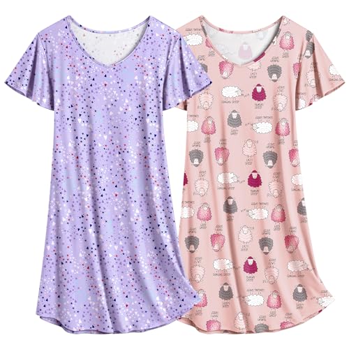 Ekouaer Nachthemd Damen Zweiteiliger Kurzarm Schlafshirt Negligee kurz Schlafhemd Stern + Schaf M von Ekouaer
