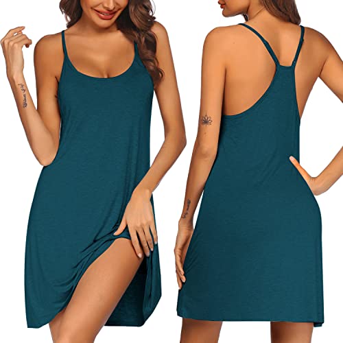 Ekouaer Nachthemd Sexy Nachtwäsche für Frauen Schlaf-Tank Chemise Racerback ärmelloses Schlafkleid, A_blau Grün, Medium von Ekouaer