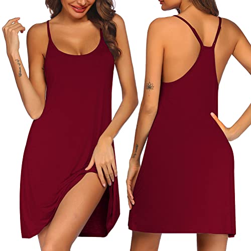 Ekouaer Nachthemd Sexy Nachtwäsche für Frauen Schlaf-Tank Chemise Racerback ärmelloses Schlafkleid, Weinrot, XXX-Large von Ekouaer