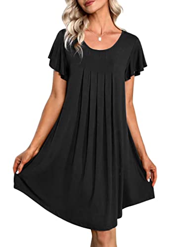 Ekouaer Nachthemd Damen große größen Sleepshirt Kurzarm Nachtwäsche Kurz Nachtwäsche Sommer Fasching, Schwarz, XXXL von Ekouaer