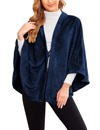 Ekouaer Poncho für Damen Flanell Faux Stole Fleece Schal Winter Cape Elegant Warm Leicht, Blau S von Ekouaer