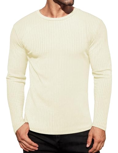 Ekouaer Pullover für Herren Warm Thermo Langarmshirt Winter Unterhemd Jumpers Beige L von Ekouaer