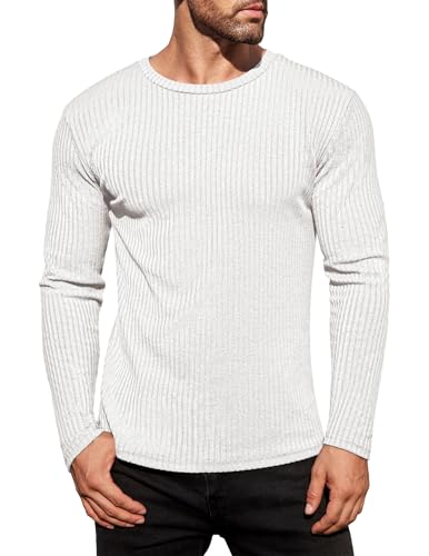Ekouaer Pullover für Herren Warm Thermo Langarmshirt Winter Unterhemd Jumpers Weiß L von Ekouaer