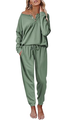 Ekouaer Pyjama Damen Waffelstrick Nachtwäsche Langarm Oberteil mit Hose Casual Pjs Loungewear Set S-XXL, Seegrün, M Ekouaer Pyjama Damen Waffelstrick Nachtwäsche Langarm Oberteil mit Hose Casual Pjs Loungewear Set S-XXL, Seegrün, M von Ekouaer