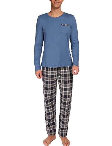 Ekouaer Pyjama Herren Langarm Baumwolle Zweiteiliger Schlafanzug Lang Set Nachtwäsche Herren-Loungewear Winter Navy Blau XL von Ekouaer