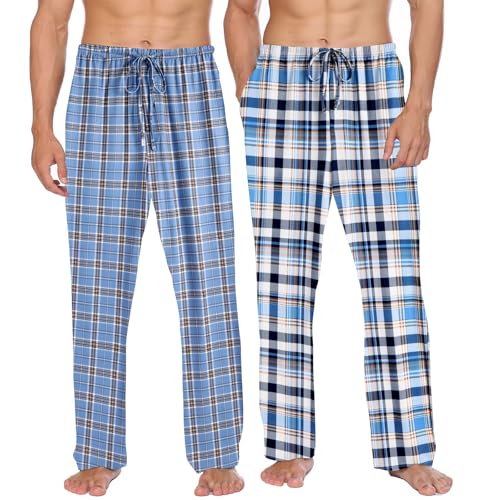 Ekouaer Herren Pyjamahose Lang Schlafanzughosen für Herren Karierte Pyjama Hose Lange Nachtwäsche 2er Packs,blau schwarz,XXL von Ekouaer
