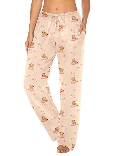 Ekouaer Pyjama Hose Teddy Bear Lang Schlafanzughose Schlafhose Weich Kawaii Bequeme Schlafanzughose Frauen, M von Ekouaer